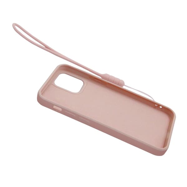 iPhone 12 Pro Max Silicone Case with Ring Holder and Hand Strap - Pink