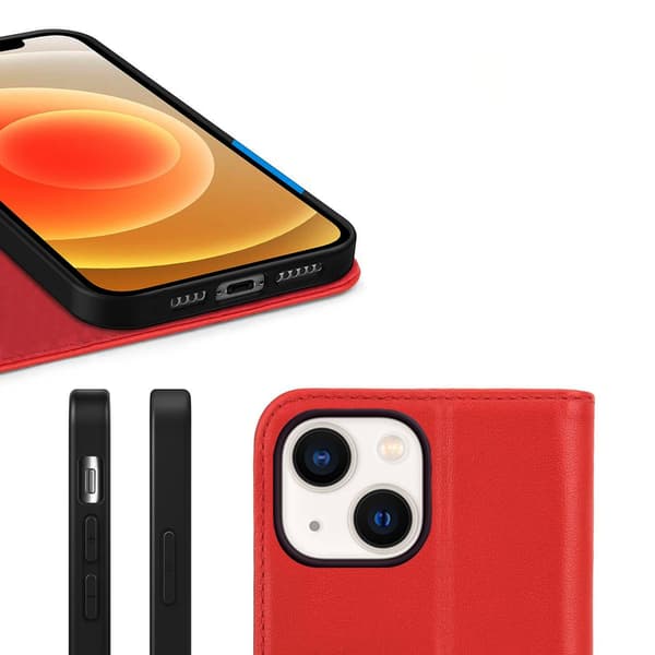 iPhone 13 Plånboksfodral Läder Rvelon - Röd