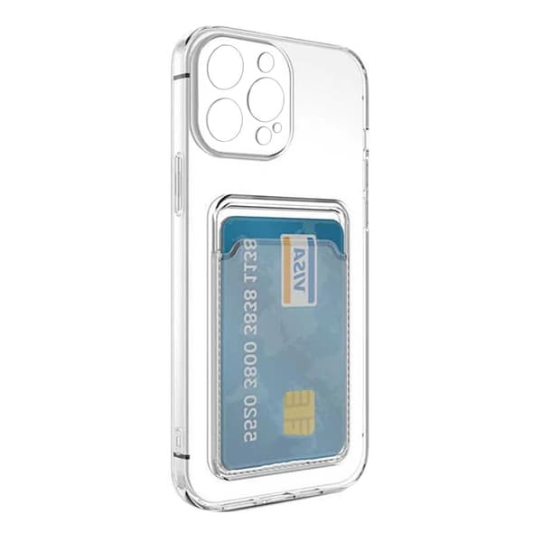 iPhone 15 Pro Shockproof Case with Card Holder - Transparent