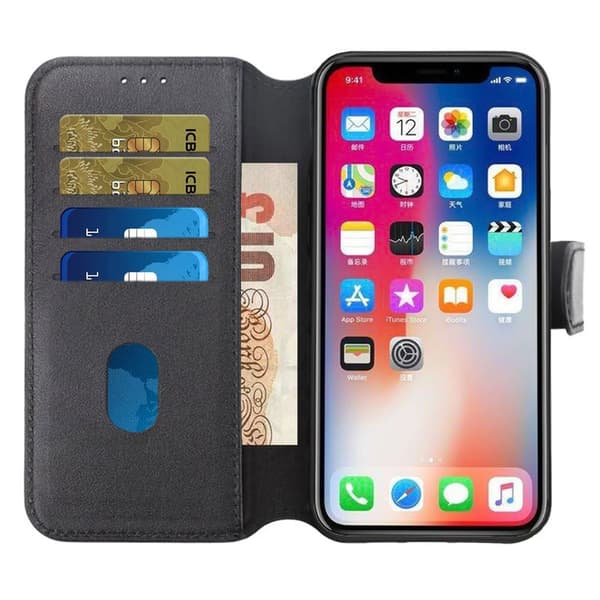 iPhone 15 Plånboksfodral Läder Rvelon - Svart