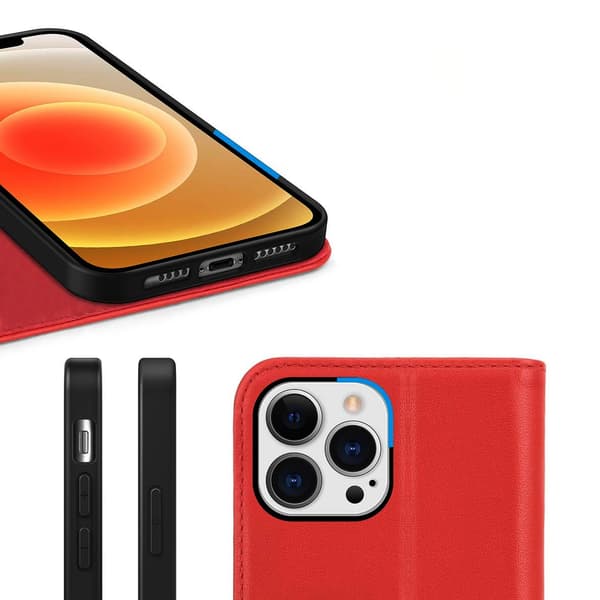iPhone 12 Pro Max Plånboksfodral Läder Rvelon - Röd
