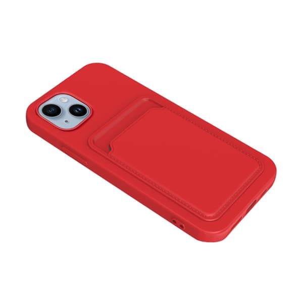 iPhone 14 Plus Silicone Case with Card Holder - Red