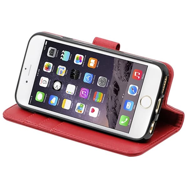 iPhone 6 and iPhone 6S Wallet Case Leather with Stand - Red