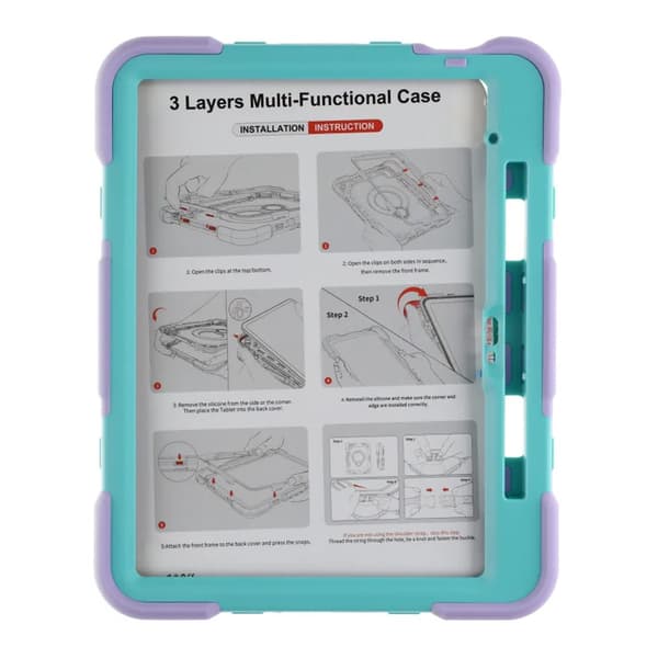 3 Layers multi functional  Laptop Case For iPad 11 2025/10 10.9 2022 Green Purple (with hand strap)
