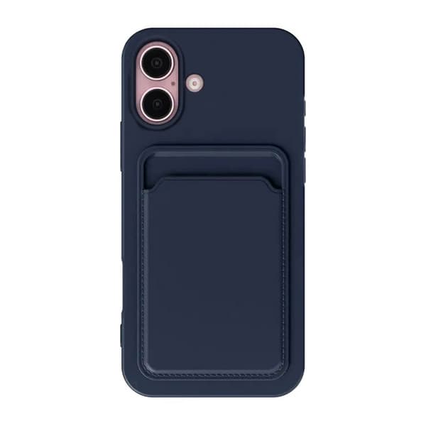 iPhone 16 Silicone Mobile Case with Card Holder - Blue