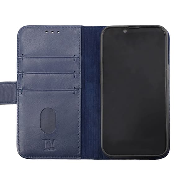 iPhone 14 Pro Plånboksfodral Läder Rvelon - Blå