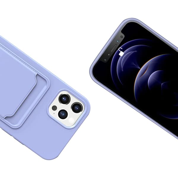 iPhone 14 Pro Max Silicone Case with Card Holder - Purple