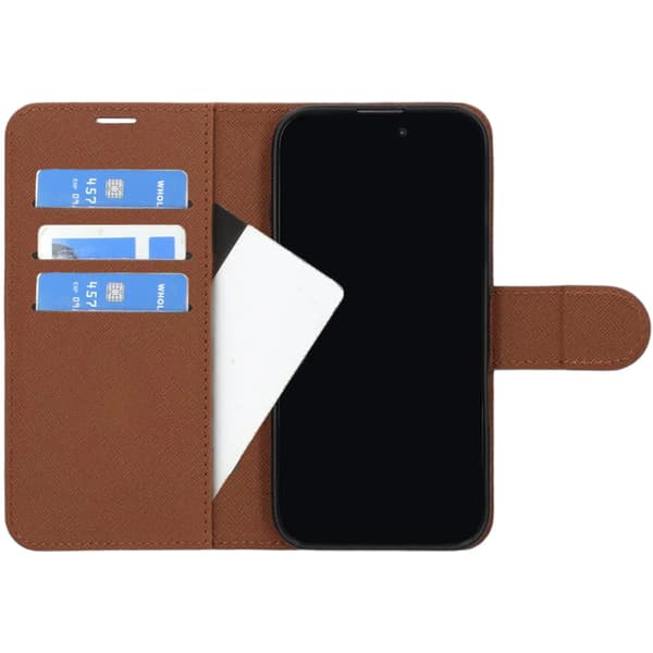 Flip Stand Leather Wallet Case For iPhone 16 Brown