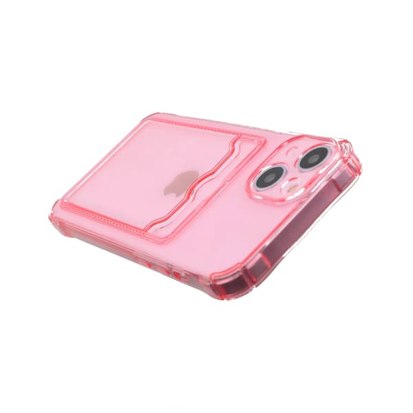 iPhone 14 Plus Shockproof Case with Card Holder - Pink