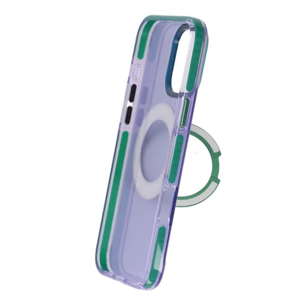 Iridescent Shockproof Case with 360 degree Rotatable Kickstand For iPhone 16 Pro Max Purple