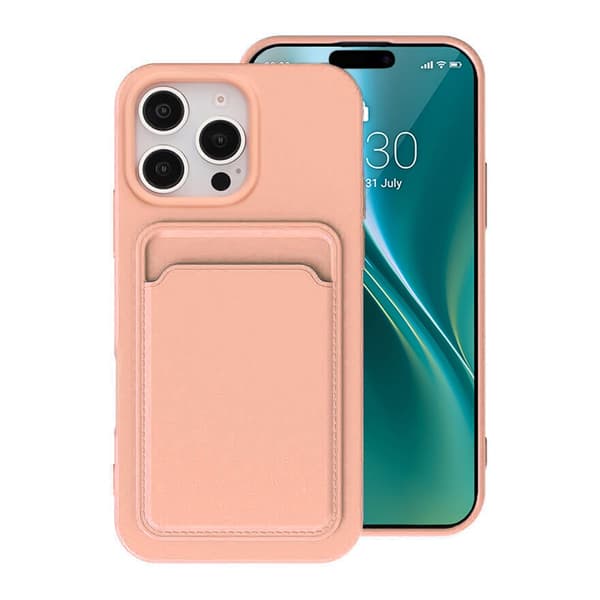 Mobilskal iPhone 16 Pro Silikon med Korthållare - Rosa