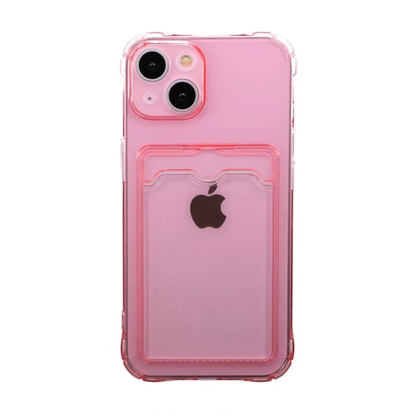 iPhone 14 Plus Shockproof Case with Card Holder - Pink