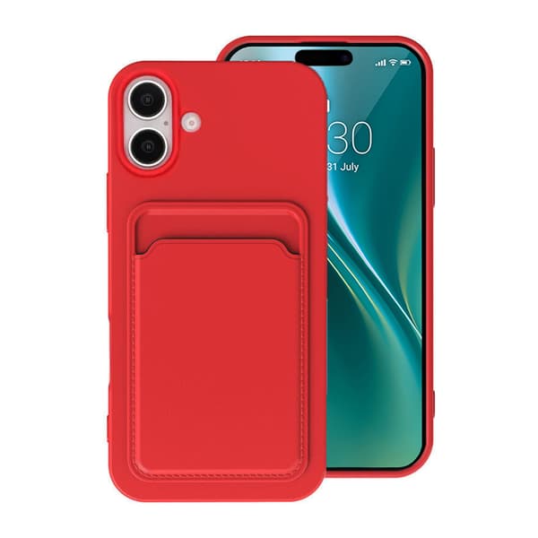 Silicone Case with Card Holder iPhone 16- Red