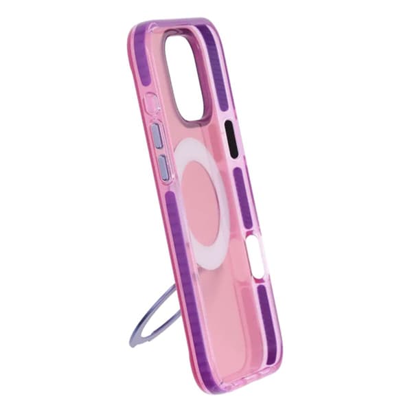 Iridescent Shockproof Case with 360 degree Rotatable Kickstand For iPhone 16 Pro Max Rose Red