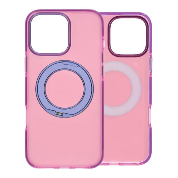 Iridescent Shockproof Case with 360 degree Rotatable Kickstand For iPhone 16 Pro Max Rose Red