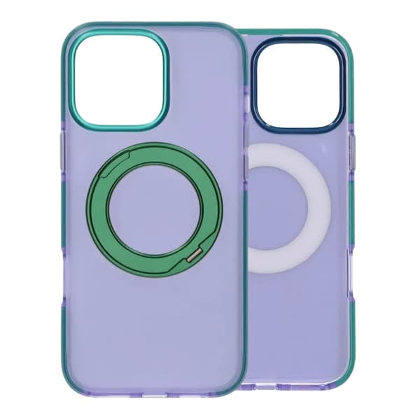 Iridescent Shockproof Case with 360 degree Rotatable Kickstand For iPhone 16 Pro Max Purple