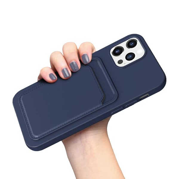 Silicone Mobile Case with Card Holder for iPhone 12 and 12 Pro - Blue