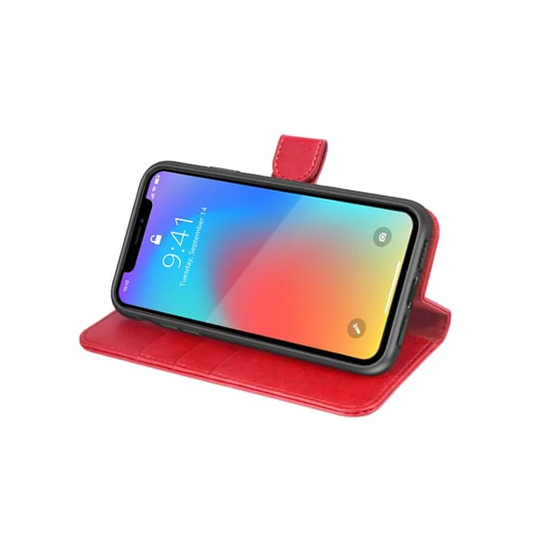 iPhone X/XS Plånboksfodral Läder med Stativ - Röd
