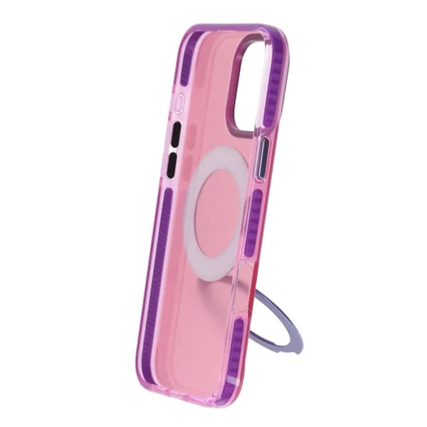 Iridescent Shockproof Case with 360 degree Rotatable Kickstand For iPhone 16 Pro Max Rose Red