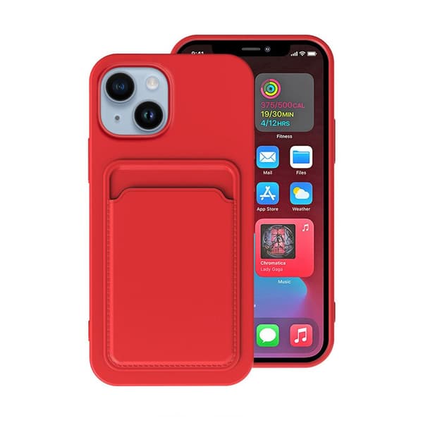 iPhone 14 Plus Silicone Case with Card Holder - Red