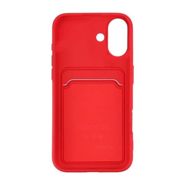 iPhone 16 Silicone Mobile Case with Card Holder - Red