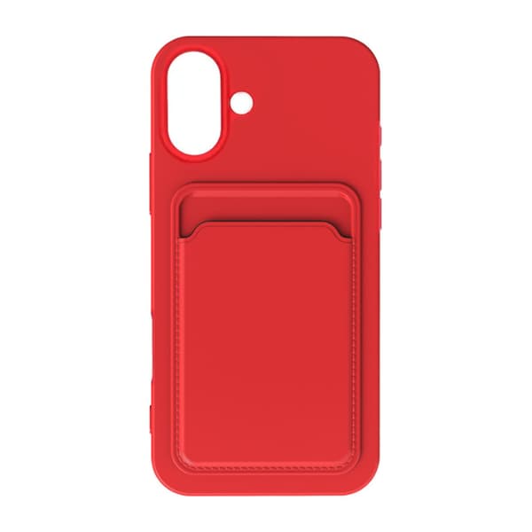 iPhone 16 Silicone Mobile Case with Card Holder - Red
