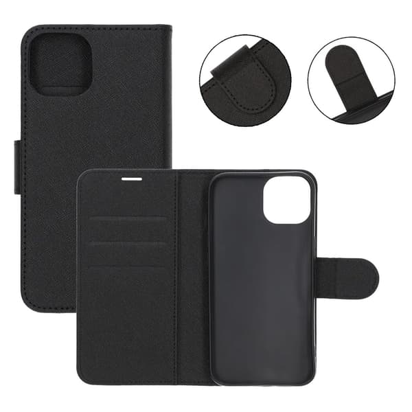 iPhone 13/14 Flip Stand Leather Wallet Case Black