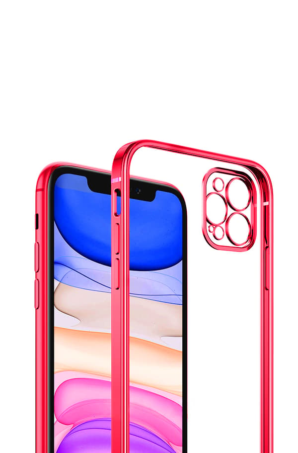 iPhone 12 Pro Mobilskal med Kameraskydd - Röd/transparent