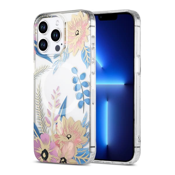 Mobile Case MagSafe for iPhone 13 Pro Max - Flowers Pink-blue