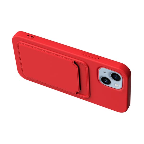 iPhone 14 Plus Silikonskal med Korthållare - Röd