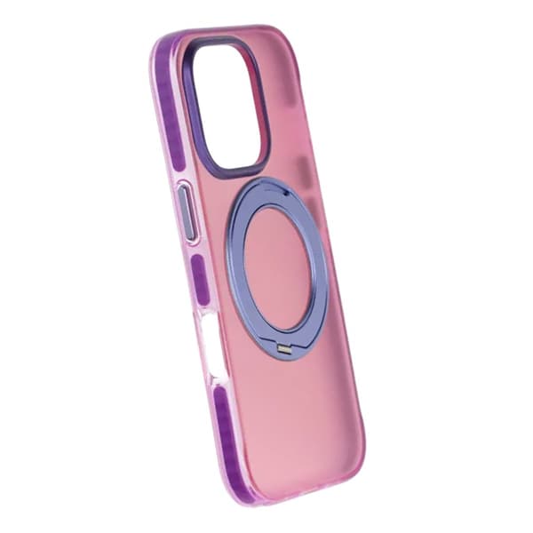 Iridescent Shockproof Case with 360 degree Rotatable Kickstand For iPhone 16 Pro Rose Red