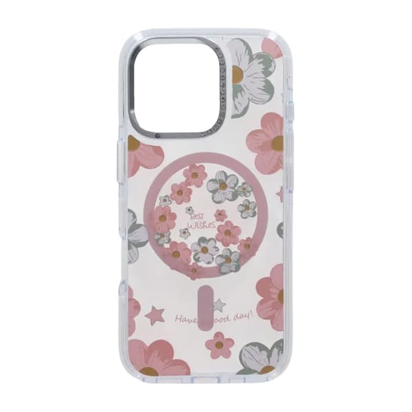 Gradient Floral Magnetic Case For iPhone 16 Pro Pink