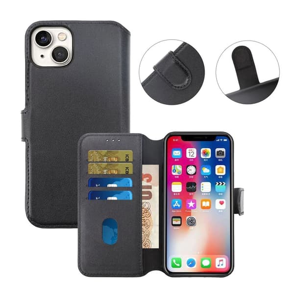 iPhone 15 Plus Plånboksfodral Läder Rvelon - Svart