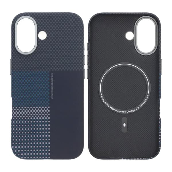Aramid Fiber Phone Case for iPhone 17 - Blue with Grid