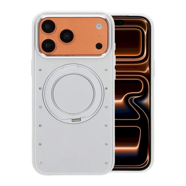 Mobilskal med roterande stativ och strass för iPhone 17 Pro Max och 18 Pro Max - Vit