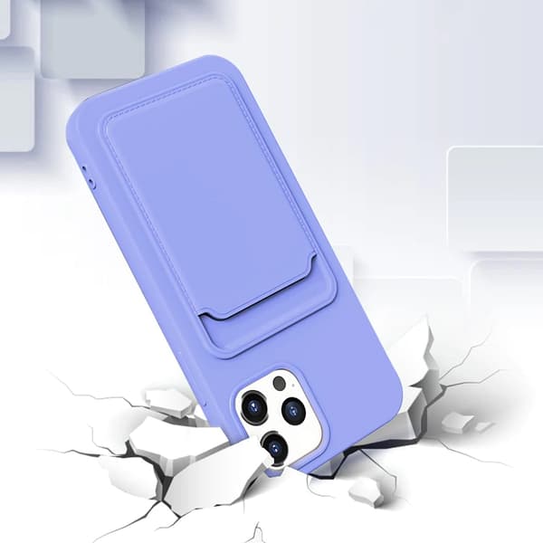 iPhone 14 Pro Max Silicone Case with Card Holder - Purple