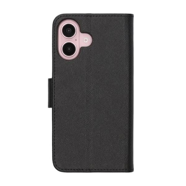 Flip Stand Leather Wallet Case For iPhone 16 Black