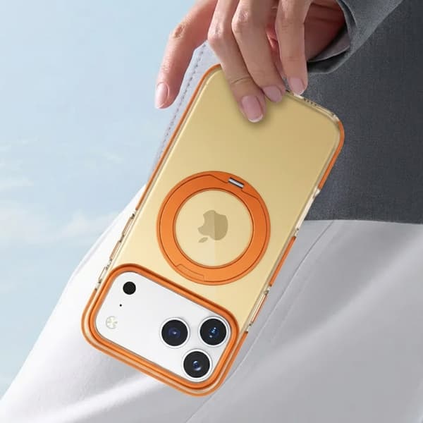 Iridescent Shockproof Case with 360 degree Rotatable Kickstand For iPhone 17 Pro Max Orange