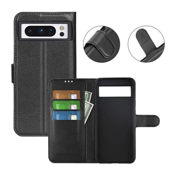 Flip Stand Leather Wallet Case For Google Pixel 8 Pro Black