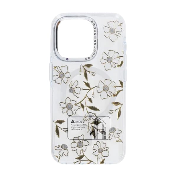Case Magsafe for iPhone 15 Pro - Transparent flowers and twigs