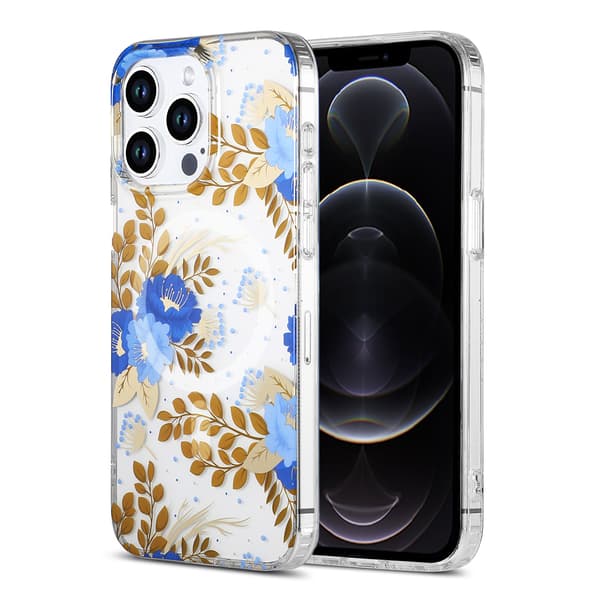 iPhone 12 Pro Max Case MagSafe - Flowers Blue/Gold