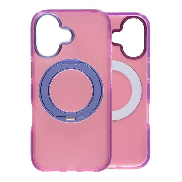 Iridescent Shockproof Case with 360-degree Rotatable Kickstand For iPhone 17 Rose Red