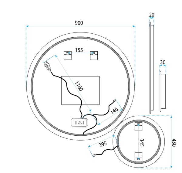 LED väggspegel R-9045 90cm + 45cm