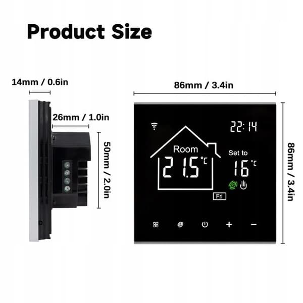 Termostat WiFi LCD - ARHATREYA - 16A - Sort - Styring med stemme - Programmerbar