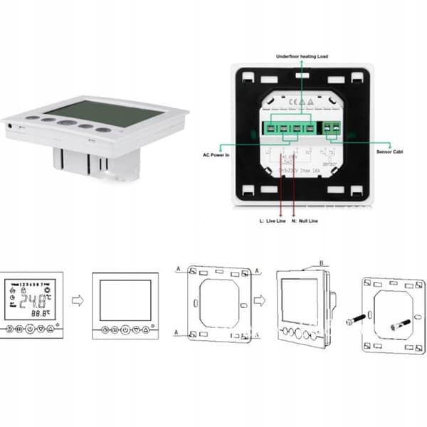 Programmerbart Termostat - ARHATREYA - Hvid LCD - 16A - Blå Baggrundsbelyst - Ekstern Sensor