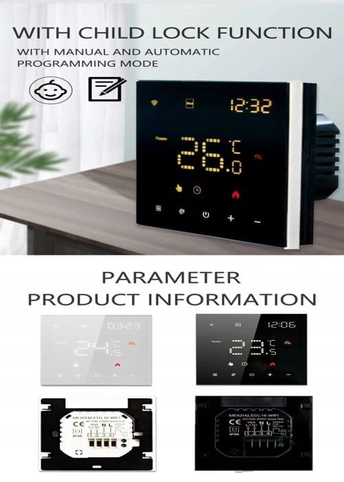 Termostat WiFi - ARHATREYA - Tuya - Pekskärm - Röstkontroll - Programmerbar