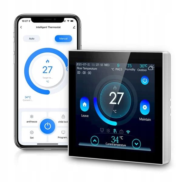 Intelligent WiFi Termostat - ARHATREYA - Tuya - Kompatibel med Google Home - LCD Touchskærm - Programbar