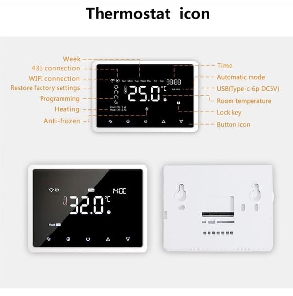 Termostat WiFi Intelligent - ARHATREYA - Golvvärme - Röststyrning - Programmerbar