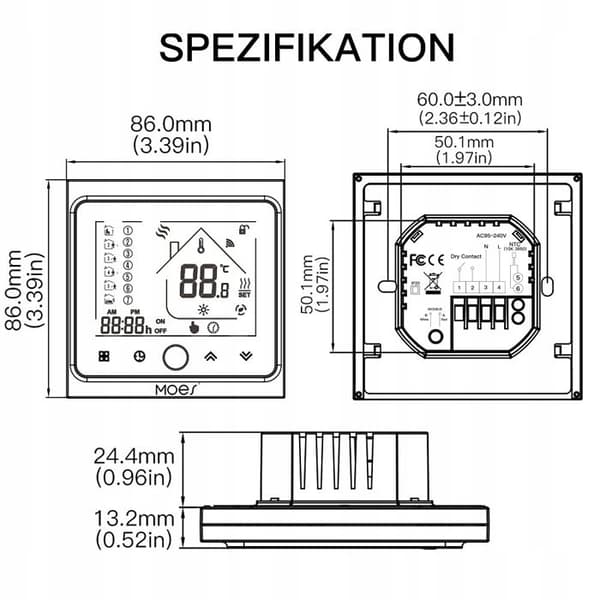 Termostat Zigbee - ARHATREYA - Programmerbar - Elektrisk Gulvvarme - IP20 - 16A
