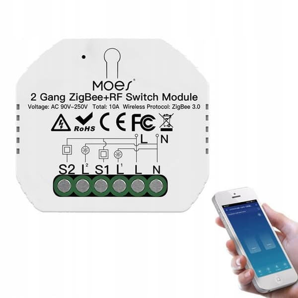 Zigbee-switchmodul - MOES - Zigbee 3.0 - Kompatibel med Alexa & Google Home - Sæt af 2 - Stemmestyring